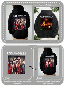 定制男士连帽衫，印有您的照片和祝福语/集体照/情侣/夫妻/家人/朋友/宠物/风景，黑色运动衫，男士羊毛连帽衫，秋冬装，情人节/父亲节/周年纪念/生日礼物，万圣节连帽衫，送给他的礼物，秋冬男士连帽衫 - 黑色 - 查看 4