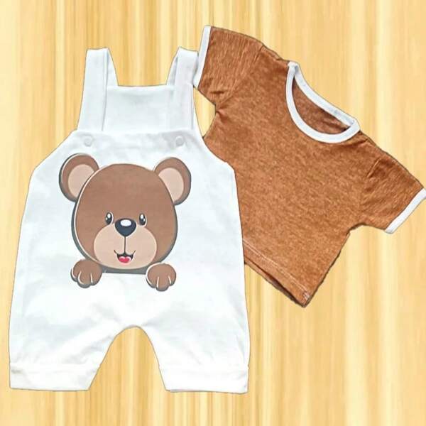 Conjunto de Bebê Macacão Jardineira Safari com Estampa de Animais - Roupa Fofa para Bebê Menino