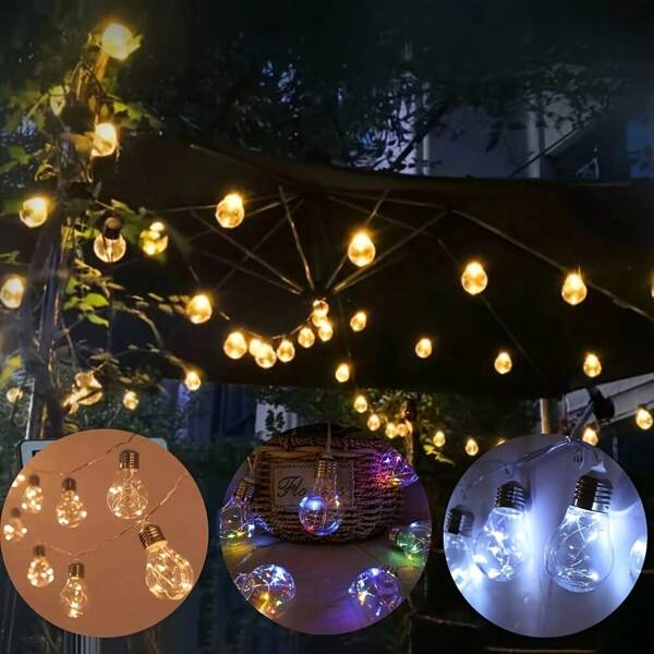 1 Stück Solar Lampen Glühbirne, IP65 LED Kupferdraht Fairy Lichterkette für Terrasse, Garten, Hochzeit, Weihnachtsdekoration