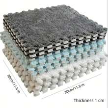 24pc Inspired Interlocking Carpet Pads, Easy To Clean, Square Pattern, Non-Slip EVA Backing, Protective Floor Tiles, Exercise Mat, For Bedroom, Living Room, Game Room, Rental Transformation, And Balconyn. - 彩色 - 查看 4