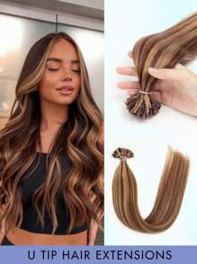 50 Pcs U Tip Hair Extensions Real Human Hair Extensions Natural Look Keratin Straight Basic Style Invisible Nail Tip Hair Extensions For Women