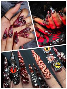 Halloween Nail Charms 3D Spider Skull Hand Alloy Nail Art Supplies Black Charms Nail Jewelry For Women Halloween DIY Nail Art Decoration Accessories - 彩色 - 查看 3