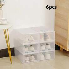 6/12pcs Shoes Storage Box, High-End Collection For Sneakers, Sports Shoes, High Heels, Thick Transparent Lid, Simple Plastic Foldable Shoe Rack, High Quality Shoe Box
