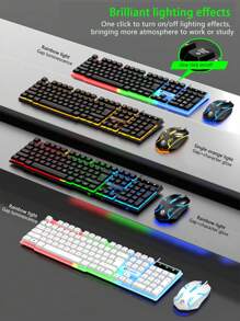 Colorful Led Backlit Gaming Keyboard & Mouse Set With Mechanical Feel, For Desktop, Laptop And Pc