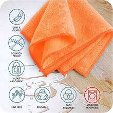 Microfiber Cleaning Cloth, Microfiber Towels For Car 24 Pack Washcloths, Orange Cleaning Rag, Reusable Microfiber Towel, Microfiber Cloth Rag Cleaning, Lint Free Cloth 12/Inchx12/Inch - 橘色 - 查看 11