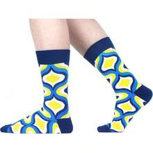 Men's Funny Novelty Crazy Pattern Dress Socks For Gifts - 黑色/藍色/綠色/多色幾何-12米 - 查看 11