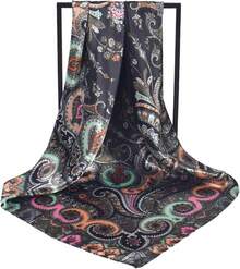 35 Inches Silk Head Scarf-Satin Hair Scarves Silk Bandana Scarf Headscarf For Women's Fashion Scarveshalloween - 佛陀黑腰果 - 查看 7