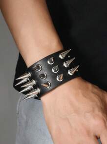 1 pieza Brazalete de puño cuadrado con remaches de estilo punk, accesorio unisex personalizado para fotografía callejera, discoteca de Halloween, minimalista de pulsera adecuado para uso diario y como regalo