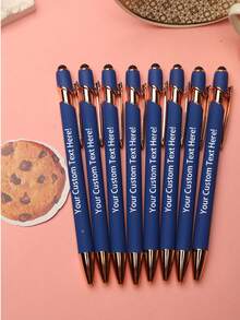 10pcs Blue Metal Ballpoint Pens With Black Ink, Personalize With Your Desired Text, 2-In-1 Design, Smooth Writing, Suitable For Office, Back To School, Study And Gift Giving - Blue - View 7
