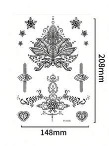 4 Sheets Black Henna Tattoo For Hand Waterproof Lace Flower Henna Temporary Tattoos For Women Wedding Body Art Stickers Travel Festival Party Makeup Decoration - Black - View 7