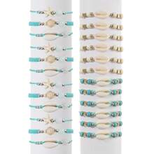 6 Sets Of 72pcs/2 Sets Of 24pcs/1 Sets Of 12pcs Fashionable Charm Ocean Elements Shell Starfish Beads Bracelet Jewelry, Suitable For Couples, Adjustable Bracelet & Anklet, Suitable For Daily, Beach, Travel, Wedding, Gift