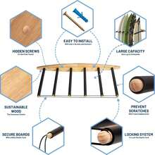 Vertical Surfboard Rack - Surf Racks For Wall,  Wooden Surf Board Holder With Rubber Mat, Wall Mount Storage, Vertical Paddle Board &  Garage Stand (6 Arms / 5-6 Boards) - 粉色 - 查看 5