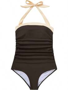 Women Sexy Tummy Control One Piece Swimsuit Halter Retro Bathing Suit - 68 黃色花卉 - 查看 10