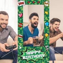 1Pc-Polyester- Pixel Party Green Decorations For Birthday Celebrations, Photo Booths, And Wall Decorations, No Power Needed, Photo Booth Background | Pixelated Design |Pixel Party Decorations - Multicolor - View 5