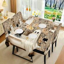 1/4/5/6/7/36 Piezas Fundas para sillas impresas con fantasmas de Halloween, adecuadas para decoración interior de hogares, restaurantes, hoteles, fiestas, bodas, comedores y cocinas. Fundas elásticas que se pueden lavar. - YT-121 - Ver 13