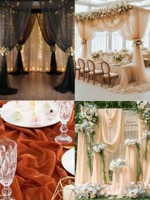 2片装法式浪漫薄纱窗帘，可调节可裁剪，可作床幔和窗帘装饰，家居窗帘，婚礼拱门装饰面料，适用于客厅、卧室、桌面、户外凉亭、婚礼和生日派对装饰、派对拱门背景（不含框架配件） - 彩色 - 查看 4