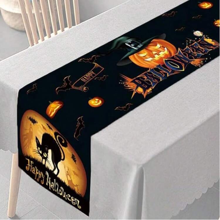 1 件万圣节桌旗南瓜蝙蝠恐怖墓碑厨房餐桌装饰趣味万圣节快乐假日桌旗适用于室内外家居装饰派对万圣节家居餐厅装饰 13.8 英寸 * 70.9 英寸 - 彩色 - 查看 15