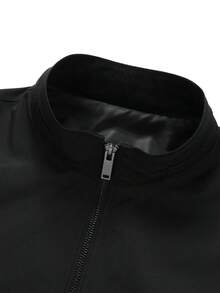 Jaqueta corta-vento masculina leve e casual com zíper, agasalho grosso para golfe, ideal para primavera e outono, com bolsos, adequada para caminhadas. - Preto - Ver 5