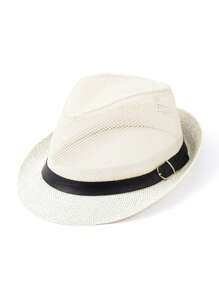 1pc Solid Color Bohemian Style Teardrop Straw Hat, Unisex Jazz Cap, Versatile For Commute & All Seasons