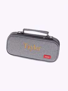 Personalized Pencil Case, Embroidered Text, Large Capacity Pencil Bag With 3 Compartments, Back To School Gift