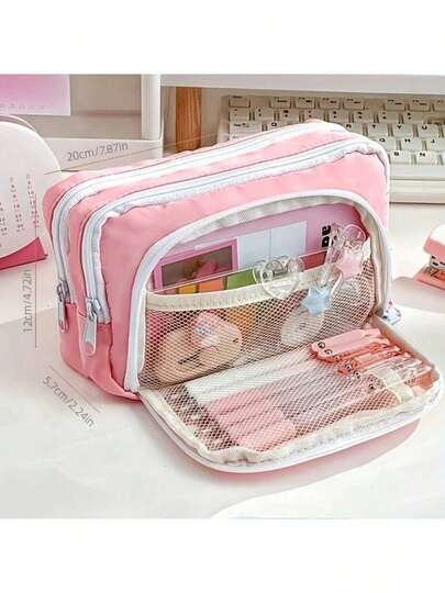 Stationery Bag, Pencil Case, Large Capacity Pencil Case, Handheld Pencil Case, Stationery Box, Cosmetics, Portable Gifts, Suitable For Office, School, Youth, Girls, Boys, Men, Women, Adults Back To School,Back To School,School Supplies,Pencil Pouch,School Bag