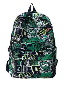 Casual Large Capacity Graffiti Contrast Color Multi-Pocket Functional Backpack, Unisex, Versatile For School, Errands, Travel, Suitable For Back To School Back To School Supplies