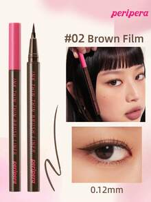 Peripera Delineador de tinta de pincel fino de K-Beauty, lápiz delineador líquido de 0,12 mm, delineador de ojos, color intenso, flujo de tinta suave, secado rápido, resistente al agua y al sudor, maquillaje diario, maquillaje coreano - #02 Película marrón (nueva) - Ver 1