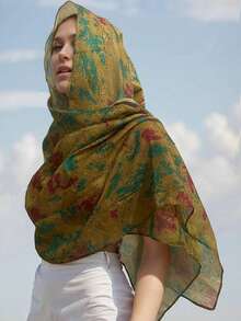 1 件女士夏季轻质树叶和老虎印花围巾，披肩头巾，适合日常生活和旅行 - 多色斑點花紋 - 查看 10