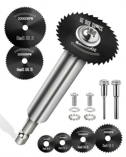 Cutting Wheel For Drill, Rotary Tool Cutting Discs With 6pcs Steel Saw Blades, 1pc 1/4" Hex Shank, 1/8" Round Shank, 1/4" Round Shank, Power Rotary Tool Accessories For Cutting Wood Plastic Soft Metal