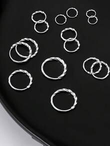 1 Pair Pure Silver Simple Hoop Earrings, Smooth Round Earline Rings, Minimalist Daily Wear Jewelry - Round - View 8