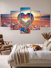 1/5pcs,Large Modern Canvas Art Painting,Dream Beach Love Stone Wall Art With Frame,Valentine's Day Posters,Love,For Bedroom Living Room,Bathroom,Gym,Yoga Studio Decoration,Home Decor,