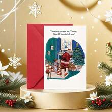 1 Biglietto di auguri natalizio con divertente cartone animato di Babbo Natale, biglietto di compleanno interessante per amici, fratelli/sorelle, figlio o figlia, con oltre 14 carte di invito con motivi natalizi e albero di Natale