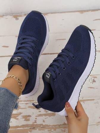 女士透气网眼运动鞋，系带，柔软弹性鞋底，户外跑步运动鞋