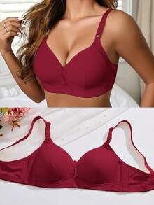 Sujetador sin costuras para mujer, sujetador de encaje floral de copa completa ajustable, ropa interior de mujer con tirantes con bordado de flores, sin almohadilla de pecho extraíble, cómodo y suave con tirantes anchos para dar forma y soporte, lencería moldeadora para comodidad y estilo - Rojo - Ver 9