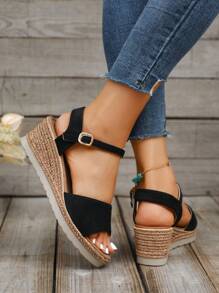 Plus Size Women's Wedge Heel Sandals, High Heels 2025 Summer New Fashion Fairy Style Solid Color Vacation Bohemian