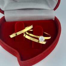 Pair Of Thin Straight 2mm Wedding Rings Couple Classic Design - Gold - View 2