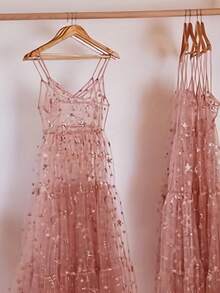 Women's Mesh See-Through Skirt High Waist Skirt Beachwear Pleated Long Maxi Skirt - 亮粉紅色 - 查看 1
