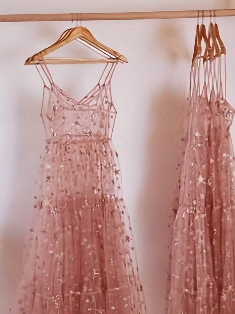 Women's Mesh See-Through Skirt High Waist Skirt Beachwear Pleated Long Maxi Skirt - 亮粉紅色 - 查看 1