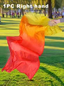 1pc Belly Dance Folding Fan, Extended Flowing Double-Sided Silk Fan, Ombre Gradient Long Chiffon Fan, Performance Fan, Chinese Style Practice Fan - Multicolor - View 7