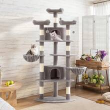 SHA CERLIN 73in Fan-Shaped Corner Cat Tower For Save Space, Multi-Level Tall Cat Tree For Indoor Kitties, Condo With Baskets, Cozy Perches, Sisal Scratching Posts, Pet Activity House, Grey - 灰色 - 查看 1