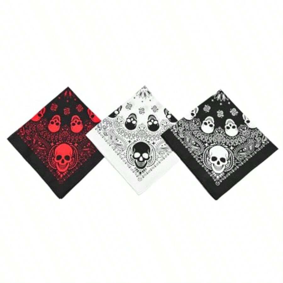 New 3pcs Men's Retro Bandana Scarf Stylish Paisley Pocket Squares Tie Dye Cowboy Wraps Headwraps 100 Cotton Skull Bandanas For Fashion Accessories - 如圖 - 查看 1