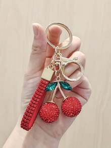 1 件男女通用水钻樱桃水果设计钥匙扣，简约汽车钥匙扣，包/耳机装饰，金属钥匙圈，情人节、母亲节、教师节礼物，学校汽车配件可爱哥特 Y2k