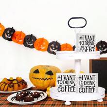 1 pieza/4 piezas Decoración de Halloween con tema de café, sombrero de bruja, calabaza espeluznante, patrón de murciélago, decoraciones de fiesta de Halloween espeluznantes, decoración de habitación de Halloween, mesas, bandejas, estantes, chimenea, adornos decorativos, decoración de Halloween, decoración de otoño, accesorios de Halloween