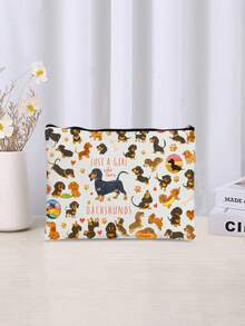 [Traveling Essential] Dachshund Lover Makeup Bag - "Just A Girl Who Loves Chashunds" Zipper Cosmetic Bag, Portable Travel Toiletry Bag, Suitable For Ladies, Ideal For Vacation, Business And Outdoor Activities, Dog Lover Travel Makeup Bag Gift | Portable Design, Room Decor, Bags, Makeup Bags, Vanity, Cosmetic Bag, Storage Bag, Cosmetic Organizer, Women's Gift, Christmas Gift, Creative Women's Gift - Multicolor - View 4
