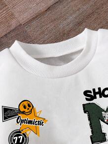 Conjunto de pantalones y top de manga larga con cuello redondo y estampado de letras para niños preadolescentes