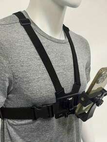 1 个通用手机胸部支架、户外 POV 视频手机夹、带胸带的手机支架、手机支架、肩部相机支架，方便户外直播、钓鱼、骑自行车等。