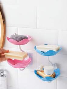 1 件创意莲花形双层肥皂盒多功能厨房浴室收纳盒 - 粉色 - 查看 2