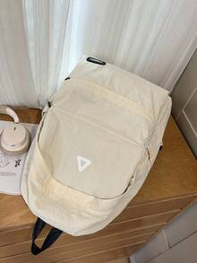 1pc Solid Color Nylon Backpack, Fashion Casual Student Backpack, Suitable For Women's Daily Wear - Beige - View 6