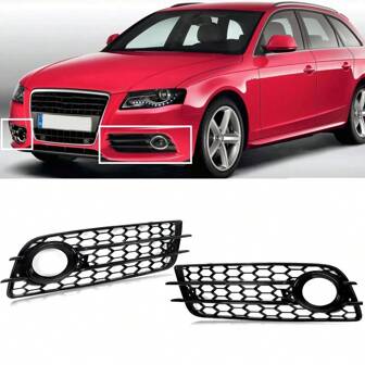 1 Pair Honeycomb Front Fog Light Grille Cover Bezel Trim Frames Left And Right Side Compatible For A4 B8 S-Line 2008-2012 8K0807682C 8K0807681C