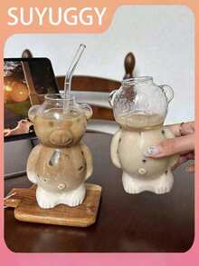 Cốc cà phê hình gấu nhỏ của nhà hàng nổi tiếng, cốc thủy tinh hoạt hình dễ thương, cốc nước sáng tạo, cốc nước ép, cốc trà sữa, quà tặng sinh nhật dành cho bé gái, sáng tạo và hấp dẫn, cốc thủy tinh Borosilicate đựng trà sữa lạnh hình gấu dễ thương 11,33 ounce và cốc cà phê có ống hút - Nhiều màu - Xem 11
